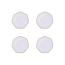 Kit 4 Sousplat Cha Branco Dourado Polipropileno 25Cm Rafimex