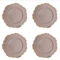 Kit 4 Sousplat De Cha Bege C/Dourado 25Cm Diametro Rafimex