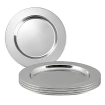 Kit 4 Sousplat Redondo Mesa Posta Jantar Em Aço Inox Prateado 32cm Kit 4 Sousplat Redondo Mesa Posta Jantar Em Aço Inox Prateado 32cm