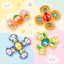 Kit 4 Spinner Gigante ventosa Brinquedo Infantil Chocalho Giratório Spinner para bebê Banho