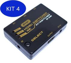 Kit 4 Splitter Hdmi Switch 3X1 Hub 4K Full Hd 3D Com - Knup