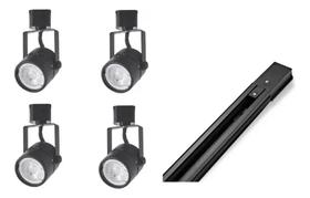 Kit 4 Spot Com Trilho Magnético Led 10w Preto Branco Frio