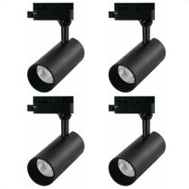 Kit 4 Spot Led Mr16 Para Trilho Eletrificado Preto 110/220v 6500k Frio