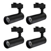 Kit 4 Spot Longo Led MR16 para Trilho Eletrificado Preto