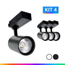 Kit 4 Spot Trilho Eletrico LED Preto 30W Branco Frio 6500K Branco Quente 3000K