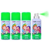 Kit 4 Spray Verde Maluco Tinta Colorida Temporária para Cabelo Lavável Festa Carnaval