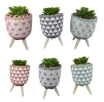 Kit 4 Suculenta Artificial Vasinho Pé Vaso Cimento Colorido Kit 4 Suculenta Artificial Vasinho Pé Vaso Cimento Colorido