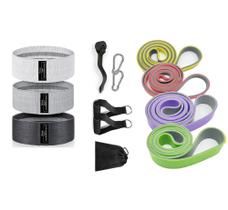 Kit 4 Super Bands com Alças de Mão e Âncora de Porta + 3 Mini Bands Elástico Extensor