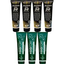 Kit 4 Super Gel 30 Ervas 150g + 3 Pomada Massageadora Fisiofort 150g