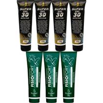Kit 4 Super Gel 30 Ervas 150g + 3 Pomada Massageadora Fisiofort 150g