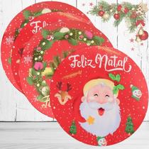 Kit 4 Suplat Redondo Para Mesa de Natal Noel Vermelho