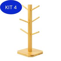 Kit 4 Suporte De Bambu Para Pendurar Canecas Xícaras
