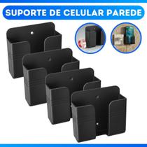 Kit 4 Suporte De Celular Parede Para Carregar Multiuso Com Furos Preto Kit 4 Suporte De Celular Parede Para Carregar Multiuso Com Furos Preto