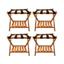 Kit 4 Suporte de Mala Madeira Com Prateleira Sapateira Hotel Pousada Cor Mel - AMZ