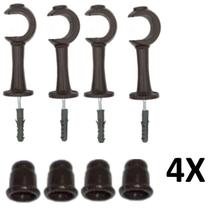 Kit 4 Suporte para Varão Cortina com Ponteira 19mm Imbuia