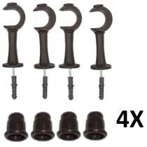 Kit 4 Suporte para Varão Cortina com Ponteira 28mm Imbuia