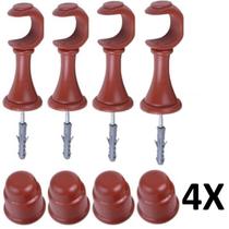 Kit 4 Suporte para Varão Cortina com Ponteira 28mm Mogno