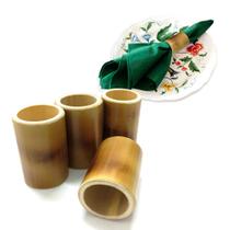 Kit 4 Suporte Porta Guardanapo Anel de Bambu Natural para Decoração de Mesa Festa Jantar Modelo Liso sem Nó