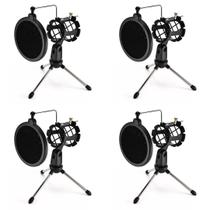 Kit 4 Suporte Tripé Móvel De Mesa Com Pop Filter Ante Vento