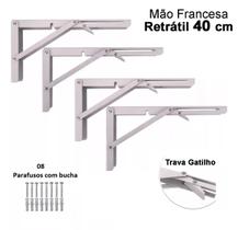 Kit 4 Suportes Mão Francesa Cantoneira Dobrável Retrátil Reforçada Prateleira Mesa 40cm