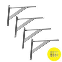 Kit 4 Suportes Prateleira Mão Francesa Ferro Chato 25cm Branco nv452