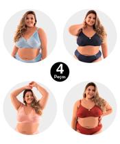 Kit 4 Sutiã IMI Lingerie Sem Bojo Reforçado Plus Size Conforto Renda Luxo Ju Multicolorido Kit 4 Sutiã IMI Lingerie Sem Bojo Reforçado Plus Size Conforto Renda Luxo Ju Multicolorido