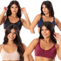 Kit 4 Sutiã Reforçado Sustentação Sem Bojo Básico Com Alça Larga Reforçada Lingerie Feminina