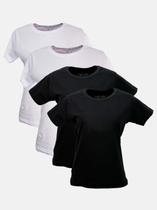Kit - 4 T-Shirts Básicas - 2 Branca / 2 Preta