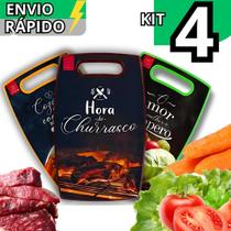 Kit 4 Tábua de Corte Estampada Para Cortar Alimentos Carnes Legumes Verduras MDF PVC