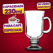 Kit 4 Taça de Vidro 230ml com Alça Copo Para Café Especial, Cappuccino, Latte, Bebidas Quentes