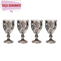 Kit 4 Taça Diamante de Vidro Cinza Metalizada 340ml Água Suco Kit 4 Taça Diamante de Vidro Cinza Metalizada 340ml Água Suco