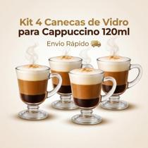 Kit 4 Taças Caneca de Vidro para Cappuccino 120ml com Alça para Café e Latte