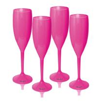 Kit 4 Taças Champagne Rosa Acrílico Poliestireno