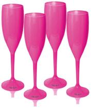 Kit 4 Taças Champagne Rosa Acrílico Poliestireno