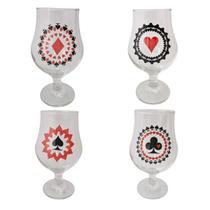 Kit 4 Taças Copos Cerveja Vidro Baralho 400Ml + Presente Kit 4 Taças Copos Cerveja Vidro Baralho 400Ml + Presente