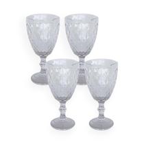 Kit 4 Taças de Vidro Transparente 314ml 17cm Design Lapidado Ideal para Vinho, Água e Mesa Posta