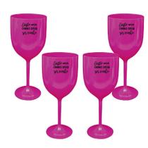 Kit 4 Taças Vinho Rosa Acrílico Personalizadas