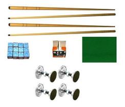Kit 4 Taco 1,30 + Giz Azul Branco + 2,3 Tecido + 4 Pé Sinuca