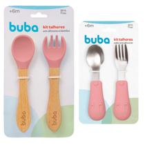 Kit 4 Talheres De Bambu Silicone E Aço Inox Rosa Bebê Introdução Alimentar Buba