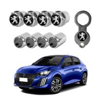 Kit 4 Tampa Bico Válvula Antifurto Pneu Peugeot Capa Cromado
