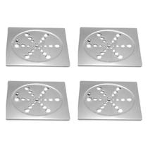 Kit 4 Tampa Ralo Grelha Quadrado 15cm Inox Abre/ Fecha Rotativo