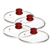 Kit 4 Tampas De Vidro Avulsas Para Panelas 20, 22, 24 e 28 Cm Com Pomel Vermelho Kit 4 Tampas De Vidro Avulsas Para Panelas 20, 22, 24 e 28 Cm Com Pomel Vermelho