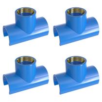 Kit 4 Tapa Furo Tee PVC/Latão Rosca 25mm x 3/4" Azul Estrela
