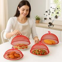 Kit 4 Telas Vermelha Protetora Alimento Tampa Grande Anti Mosca e Insetos Protegem Alimentos Pães Fruta Bolo Carne Verdura