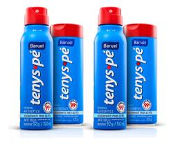 Kit 4 Tenys Pé Desodorante Antisséptico Baruel Original (2 Talco Em Pó + 2 Aerosol Jato Seco)