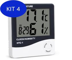 Kit 4 Termo-Higrômetro Digital Termômetro Higrômetro Relógio