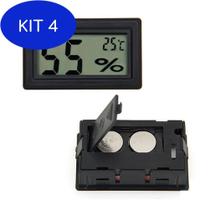 Kit 4 Termômetro Lcd Digital Temperatura Umidade Higrômetro Preto