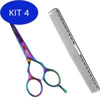 Kit 4 Tesoura Fio Laser Profissional Pente De Metal Ferro