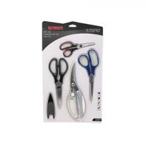 Kit 4 Tesouras Multiuso Cortar 4 Tamanhos Utensílios Cozinha Cabelereiro Tecidos Cabelos Papel Aço Inox Profissional