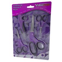 Kit 4 Tesouras Precisão Emborrachada Costura Linha Multiuso